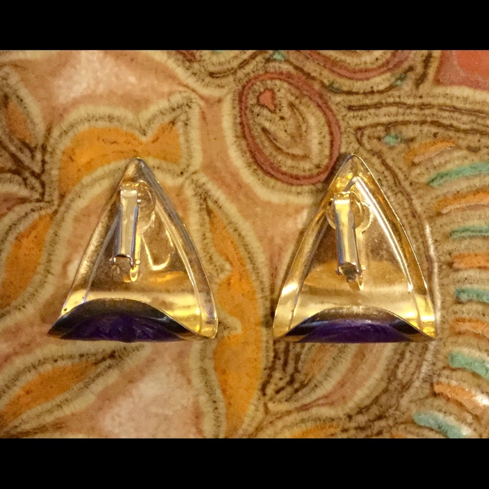 🎀Vintage pink, blue & purple gold tone clip in’s - Picture 2 of 2
